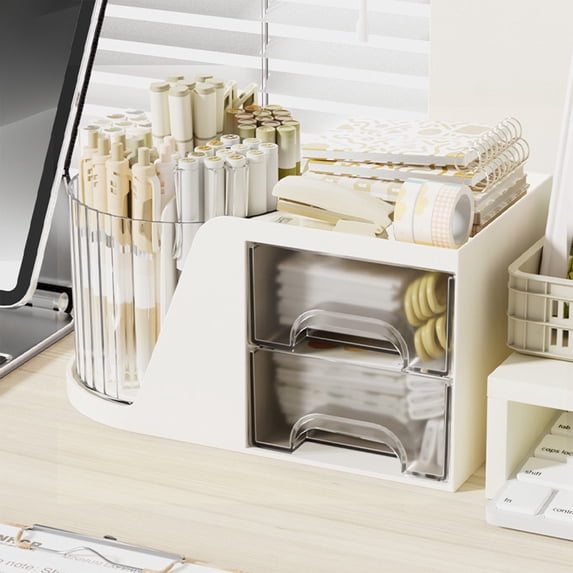 Desk Organizer with Drawers, Compact Desktop Storage Box for Office Supplies, Multi-Compartment Pen Holder and Stationery Tray for Home Office and Study Areas
