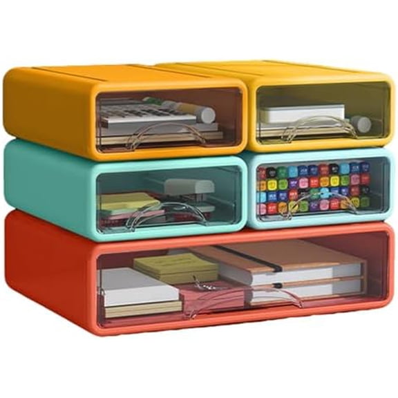 Desk Organizer with Drawers, Stackable Storage Drawers with Compartments Desktop Organization for Office Supplies, Makeup, Pencils, Tape, Erasers, Paperclips, Chargers (5pack)