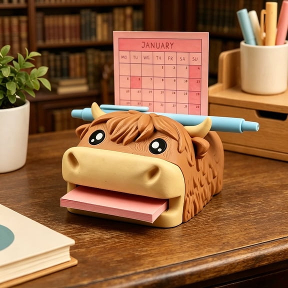 Desk Organizer Highland Cow Sticky Note Holder Pen Rest for Students Teachers Study Desk Office Supplies Cow Lovers Decor