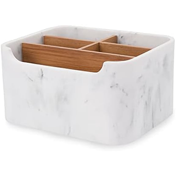 Desk Organizer, Marble Remote Holder for Table, Modern Office Controller Pen Phone Holder Organizer, Stylish Caddy and Storage Accessories for Bedside Nightstand Desktop Coffee Table