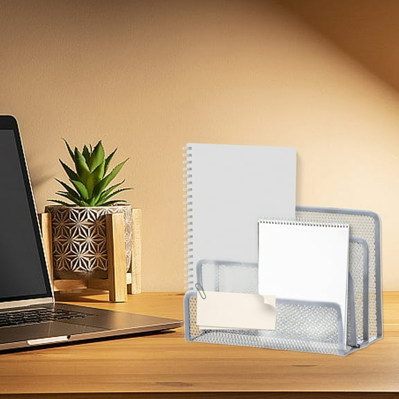 Desk Organizer Metal Mesh 3 Compartments | Small Desktop Mail Sorter Vertical Upright Letter Holder | Silver Office File Organizer Durable, Scratch-Resistant, Compact 6.8x5.1x3.5in | Tidy Workspace
