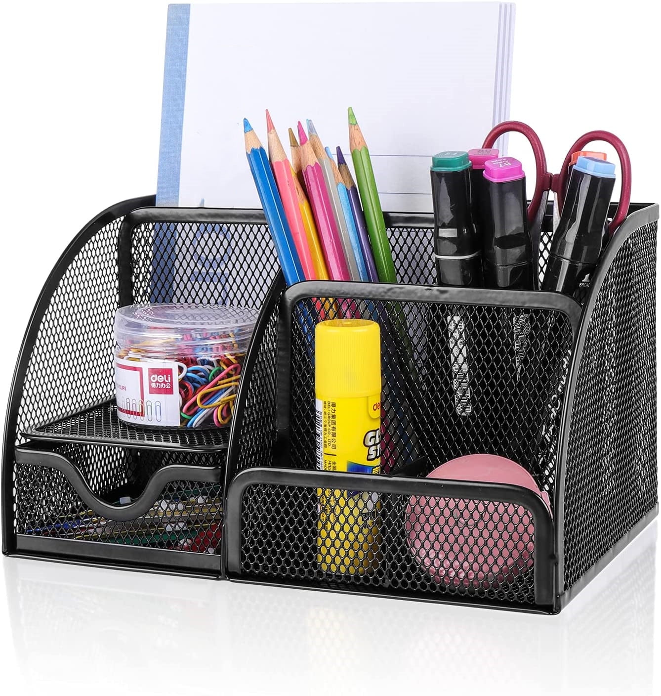 vedett Office Desk Organizer with 6 Compartments + Pen Holder / 72  Accessories, Desk Accessories Organizers for Office, Home, School (Black)