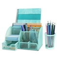 thumbnail image 1 of Desk Organizer Office Supplies Accessories Desktop Tabletop Sorter Shelf Pencil Holder Caddy Set - Metal Mesh with Drawer and 6 Compartments (Turquoise Aqua Blue), 1 of 9