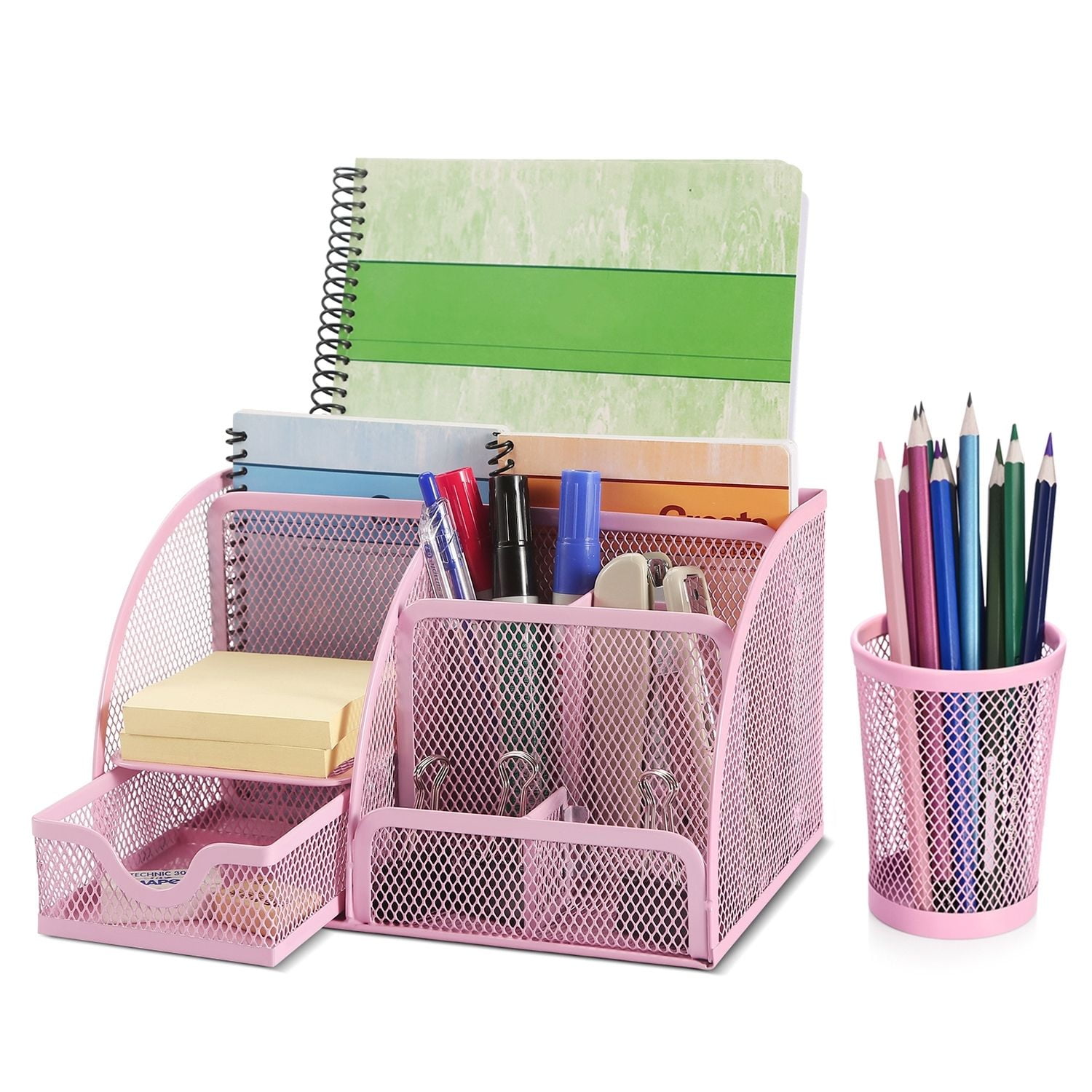 Saikvi 2 Packs Wire Mesh Pencil Holder Metal Pen Cup Desk Pen Organizer  Case Pencil Jar PINK for Office Home etc