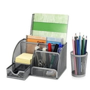 Desk Organizer Office Supplies Accessories with Drawer and 6 Compartments (Silver Gray)