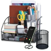 Desk Organizer Office Supplies, Desktop Organization and Accessories with Drawer & Pen Holder & Phone Holder, 3 Pcs Black