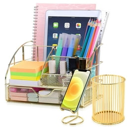 Lakeer Mesh Pen Stand/Pen Holder 3 Compartments Pencil Container (Pack of  1) Multipurpose Metal Hollow Out Desktop Storage Organizer for Student