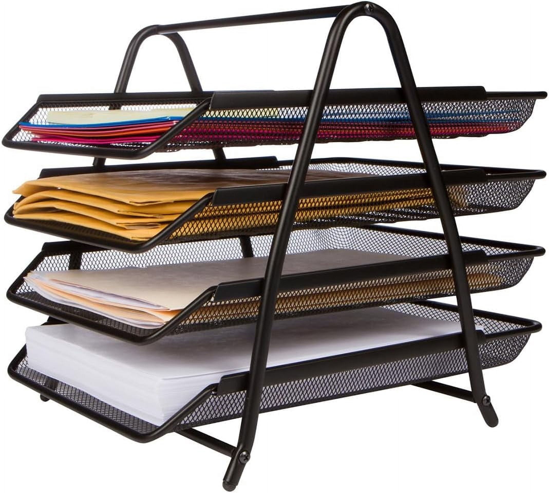Desk Organizer，Paper Tray Organizer for Desk，4-Letter Tray Office Desk Paper Organizer, Desk Accessories & Workspace Organizers,Black