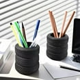 thumbnail image 1 of Desk Organizer, Pen Holder, Multifunctional Tire Stack Pen Container with Stable Base, Black PVC Decorative Office Desktop Storage Tube, 9x8x8cm Compact Design, 1 of 6