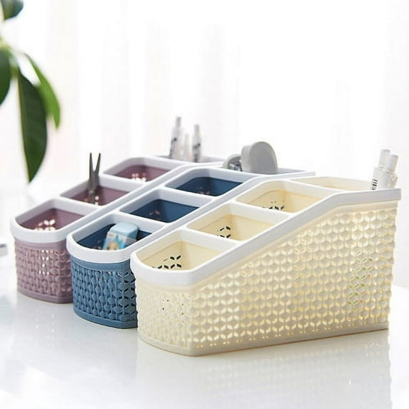 Desk Organizer, Pen Pencil Remote Control Holder - Desktop Container with 4 Compartments - Multi-Functional Table Storage Box for Home and Office