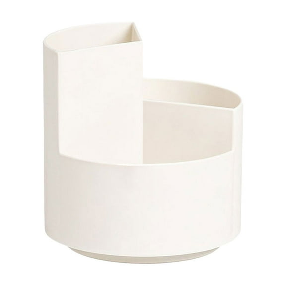 Desk Organizer Rotating Pencil Holder With 3 Compartments 360 Degree Swivel Base For Pens Makeup Brushes Office Supplies White Plastic 4.72X4.72In