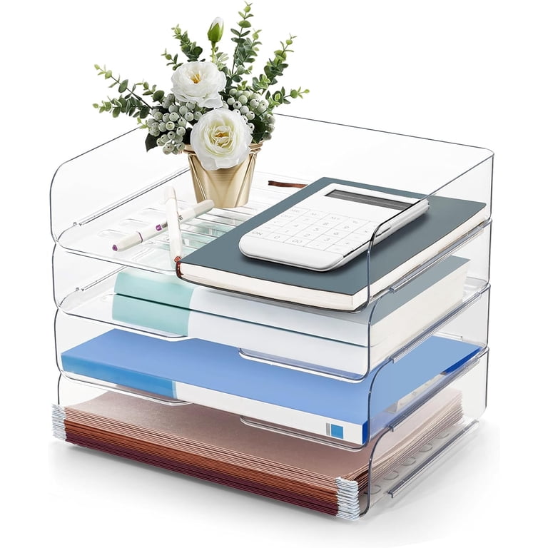 8-Pack A4 Size Plastic Stackable Desk Organizers - Letter Trays For Paper, Files, Magazines In Blue-Green