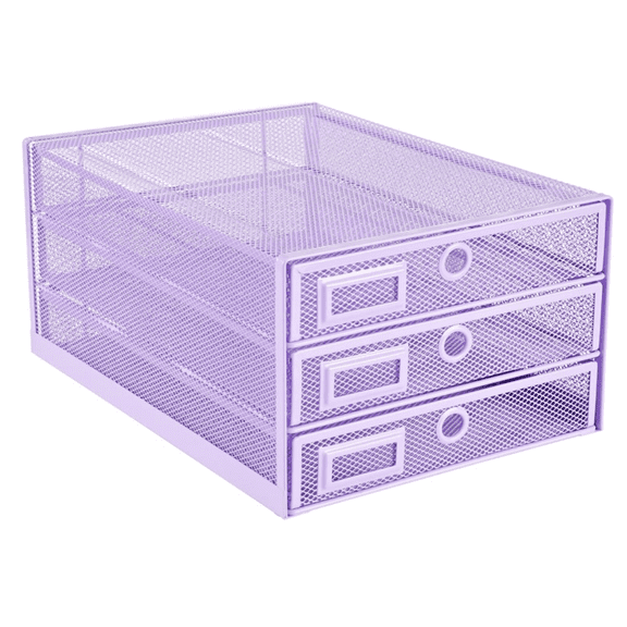Desk Organizer Wire Mesh 3 Tier Sliding Drawers Paper Sorter/Multifunctional/Premium Solid Construction for Letters, Documents, Mail, Files, Paper, Kids' Art Supplies (Light Purple)