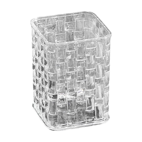 Desk Organizer, Woven-Texture Plastic Square Storage Box, Pen Holder, Makeup Brush Holder, Desktop Sundries Caddy, 7.5x10.5cm