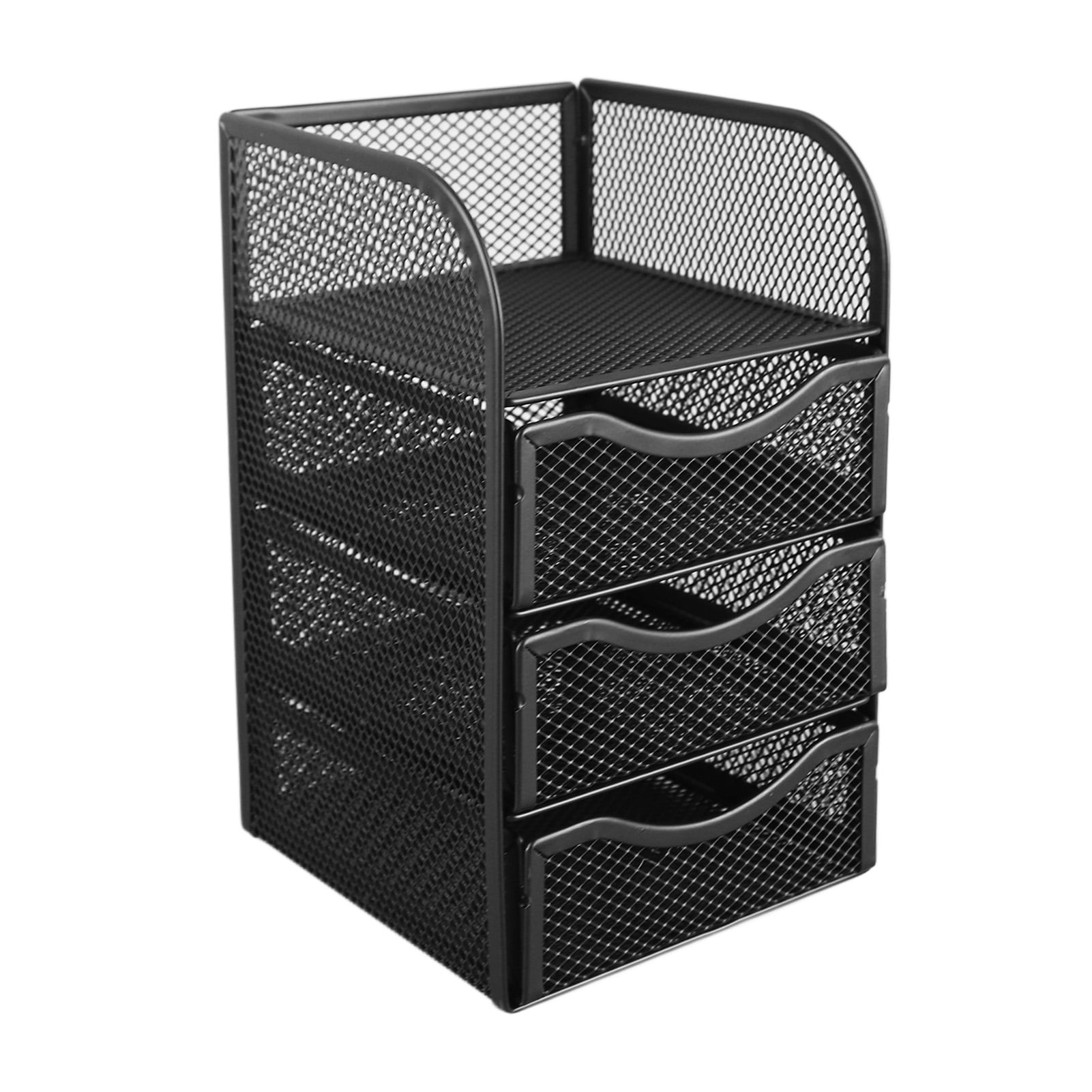 Desk Organizer with 3 Drawers Metal Mesh Slip Resistant Desktop