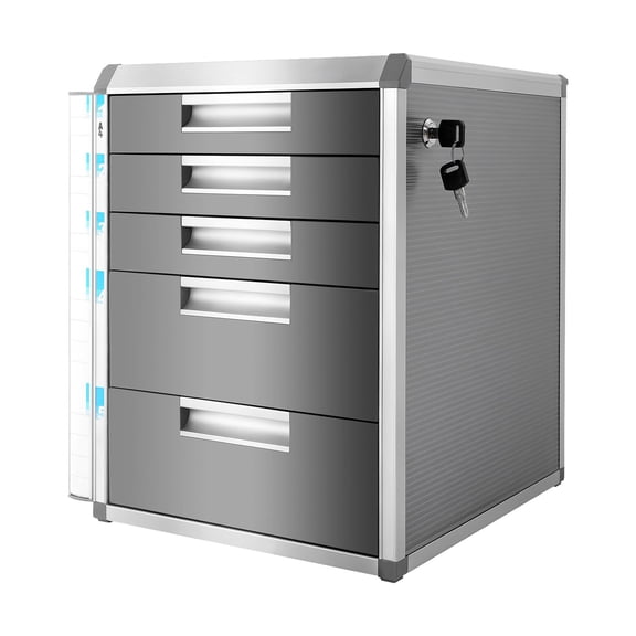 Desk Organizer with 5 Drawers, Metal Desktop Storage Cabinet File Holder with Locks and Keys, Filing Case for Office Home , L12.4D13.8H16in, Gray