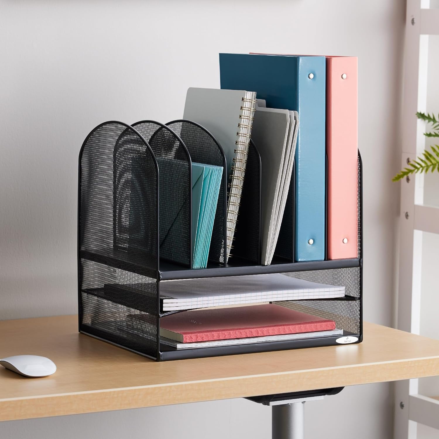 Desk Organizer with 6 Compartments and 2 Trays for Office Storage