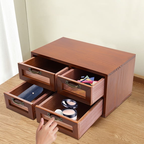 Desk Organizer with Drawers Wooden Desktop Storage Cabinet Storage Box 4 Drawer