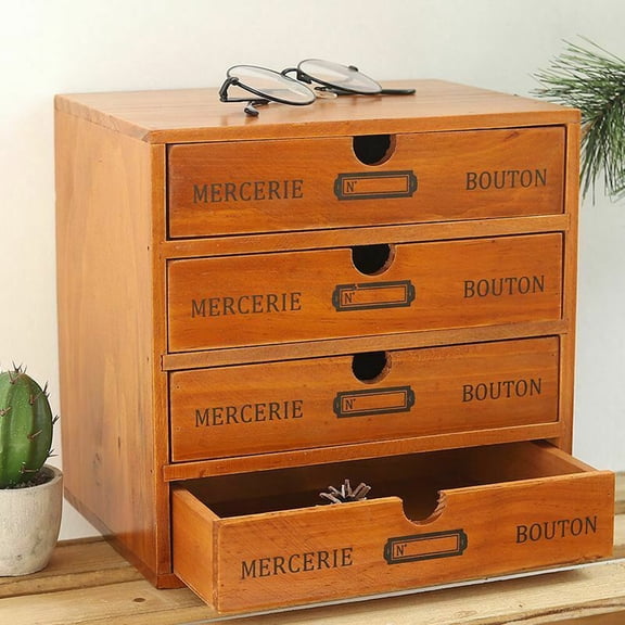 Desk Organizer with Drawers,Wooden Storage Box Drawer Organizer, 4 Drawer