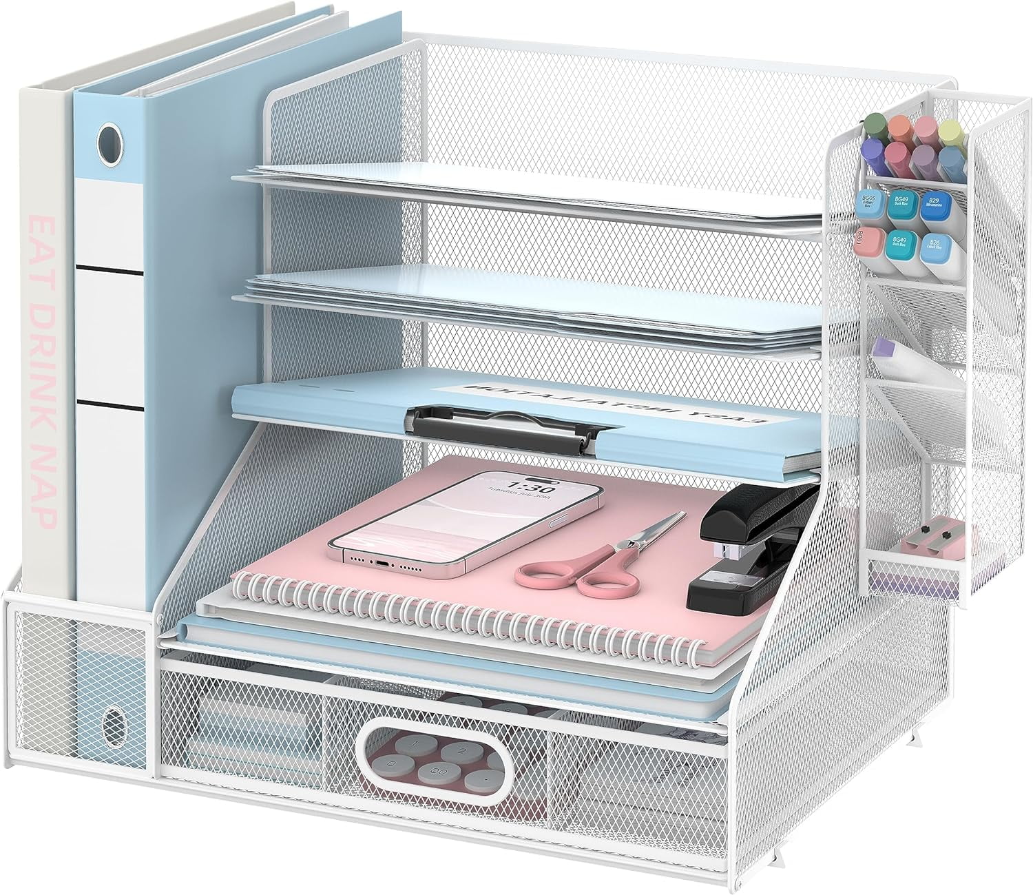 INTIGE 5Tier Mesh Desk Organizer with File Holder, Pen Holder, Drawer