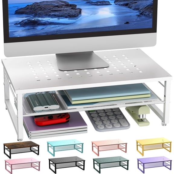 Desk Organizers and Accessories, 2-Tier Metal Monitor Stand Riser, Desk Organizer for Monitor, Office Desk Storage Organizer for Office Supplies (Black)