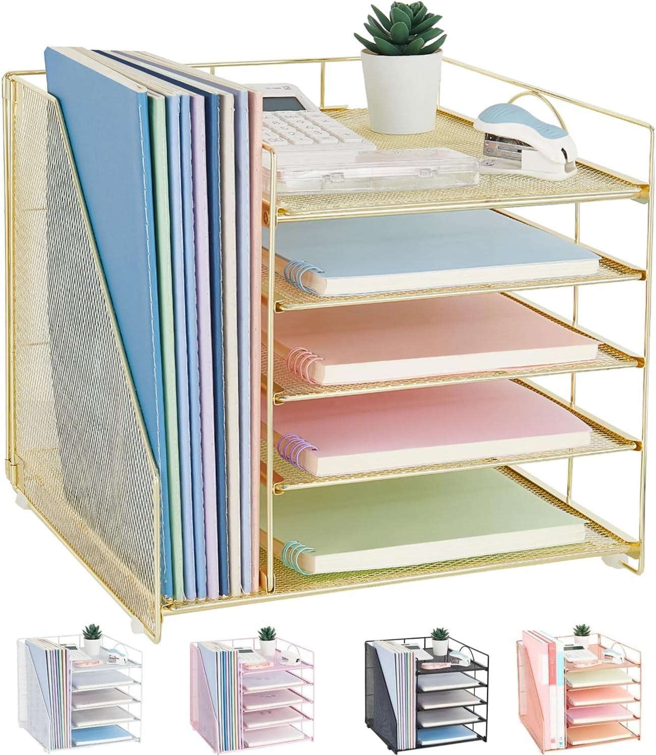 Desk Organizers and Accessories Paper Letter Tray Organizer with File Holder, Desktop Organizer for Office Supplies (Black)