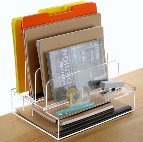 Personal Folder Rack Desk Organizers and Accessories, Acrylic File Folder Rack with 3 ...