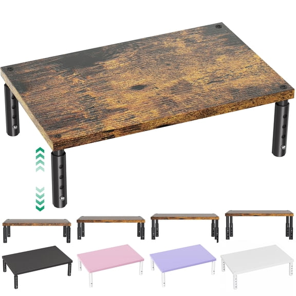 Desk Organizers and Accessories, Adjustable Computer Monitor Stand Riser, Laptop Stand for Desk, Office Desk Accessories & Workspace Organizers for Home Office, Black Wood