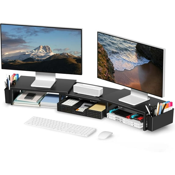 Desk Organizers and Accessories, Dual Monitor Stand Riser with Drawer 2 ...