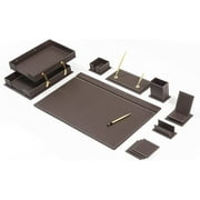 MOOGCO Leather 1-Compartment Desktop Organizer and Pencil Holder with Gold Pen Set, Multicolor