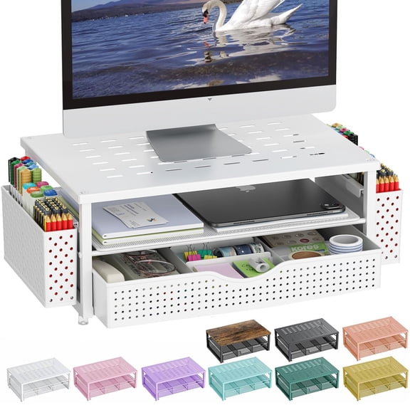 Desk Organizers And Accessories Monitor Stand With Drawer 2 Pen Holder Desktop Organizer Suitable For Offices Dormitories (white)