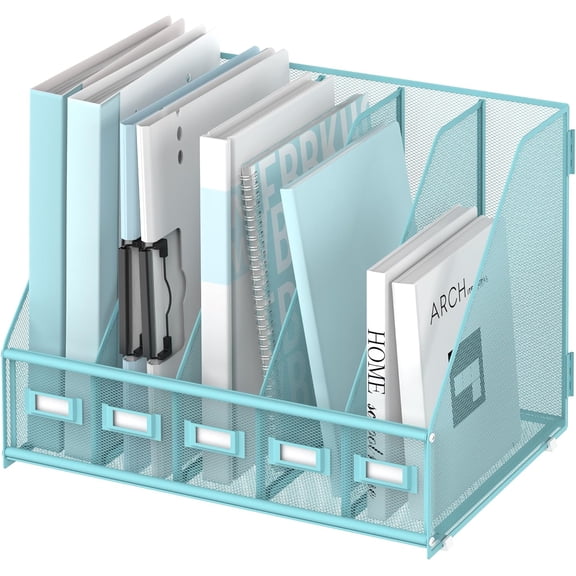 Desk Organizers Metal Desk Magazine File Holder with 5 Vertical Compartments Rack File Organizer for Office Desktop, Home Workspace, Black