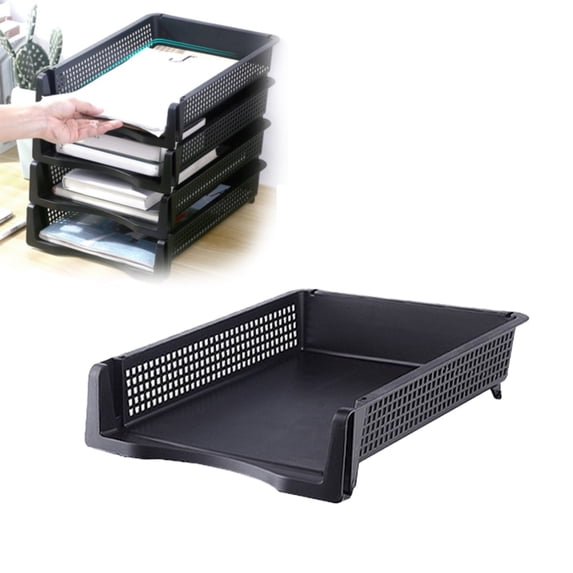 Desk Organizers Paper Trays 1 Pack, Stackable Document Storage Rack for Letters A4 Files, Plastic Desktop Letter Tray Mesh Organizer Holder for Office Home Corporate,Black