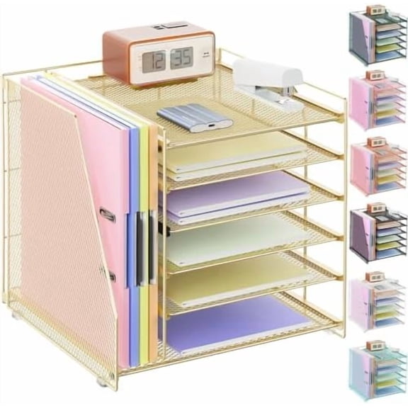 Desk Organizers and Accessories, 6-Tier Paper Organizer with Magazine rack, File Organizer for Desk, Office Accessories & Workspace (Gold)