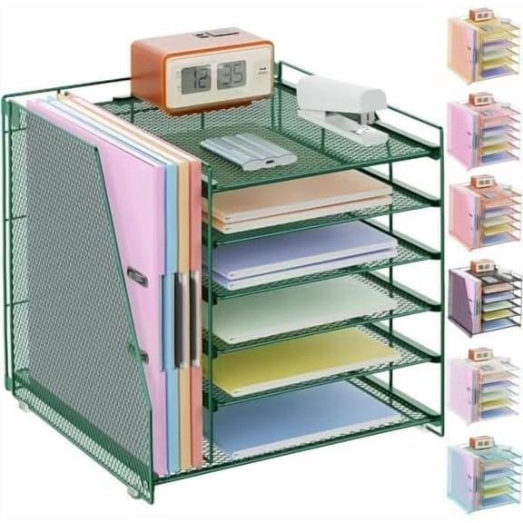 Desk Organizers and Accessories, 6-Tier Paper Organizer with Magazine rack, File Organizer for Desk, Office Accessories & Workspace (Green)