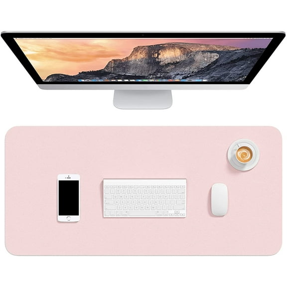 Desk Pad, 30" x 14" PU Leather Mat, XL Extended Mouse Waterproof Desktop Blotter Protector, Non-Slip Ultra Thin Large Laptop Keyboard Writing Mat for Office Home, Pink