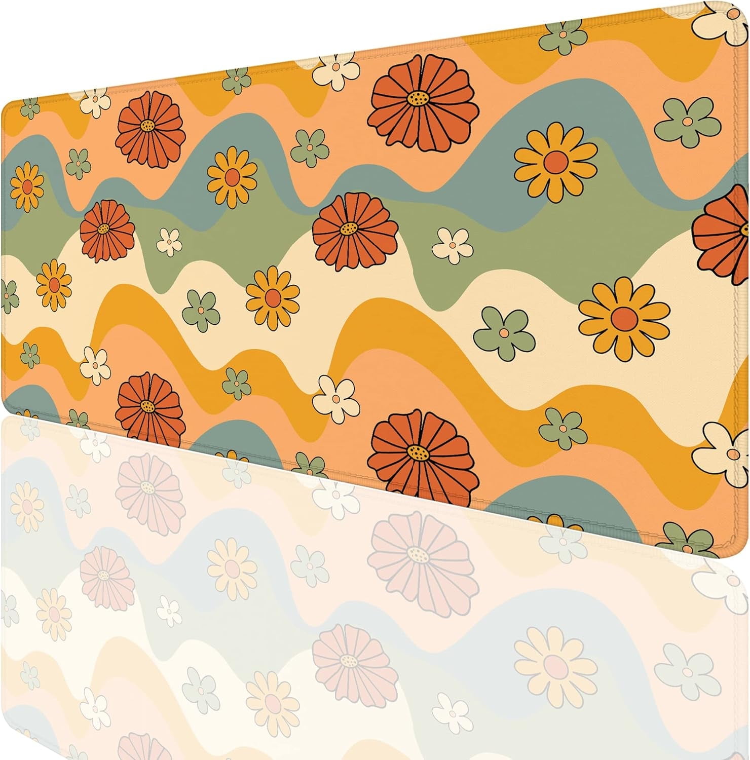 Desk Pad,70s Retro Floral Desk Mat Extended Large for Office Work & Game,Non-Slip Rubber Base and Stitched Edges,Suitable for Offices,Keyboards,Computers and Laptops 31.5" X 15.7"