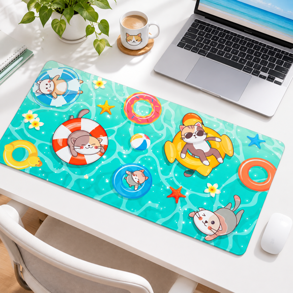 Desk Pad Big Mouse Swimming Cat Mat Extended Large Gaming Non-slip Base Waterproof Work Home Office Desksputer Laptop Decor Cute