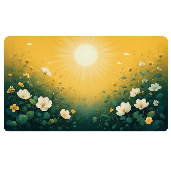 Desk Pad Boho,A field of white flowers with a bright sun in the background,Mousepad Large,Cloth Desk Mat,Keyboard Pad,Desk Accessories Chic
