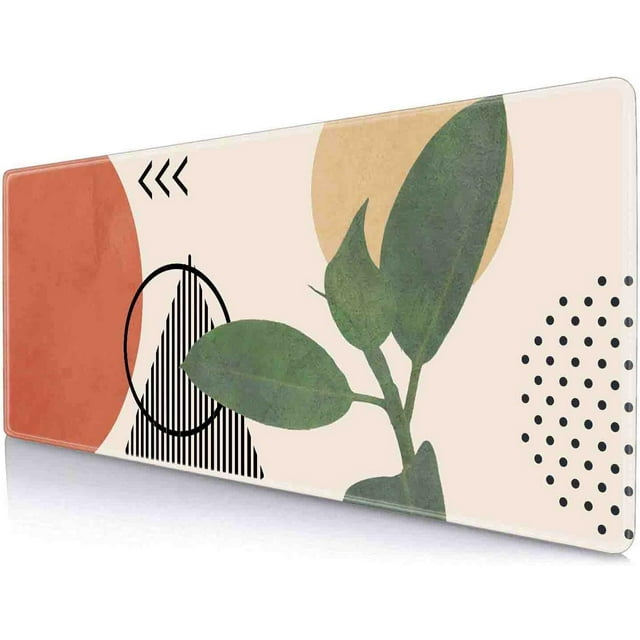 Desk Pad, Boho Abstract Art Large Mouse Pad, Non-Slip Rubber Base Mousepad with Stitched Edges, Keyboard Mouse Mat Desk Pad for Women Men Work, Laptop, 31.5 X 11.8 Inch, Modern Abstract Art Leaves