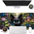 thumbnail image 1 of Desk Pad, Cute Black Cat Desk Mat, Cat Among Butterfly Flowers Large Gaming Mouse Pad for Desk, 31.5"x11.8" Extended Big Computer Keyboard Mouse Pad with Non-Slip Base and Stitched Edge, 1 of 13