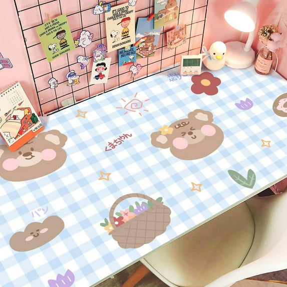 Desk Pad, Cute Cartoon Table Cover Desk Mat Water Repellent Protector Blotter Mouse Pad for Writing, Laptop, Desktop for Kids Girls (50cm*100cm, Brown Bear 2)