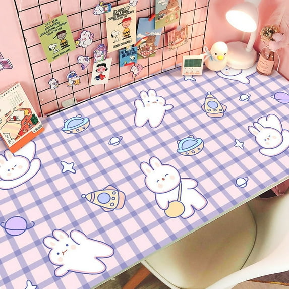 Desk Pad, Cute Cartoon Table Cover Desk Mat Water Repellent Protector Blotter Mouse Pad for Writing, Laptop, Desktop for Kids Girls (60cm*100cm, Rabbit Space Travel)