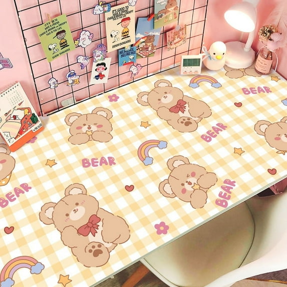 Desk Pad, Cute Cartoon Table Cover Desk Mat Water Repellent Protector Blotter Mouse Pad for Writing, Laptop, Desktop for Kids Girls (60cm*120cm, Brown Bear 1)