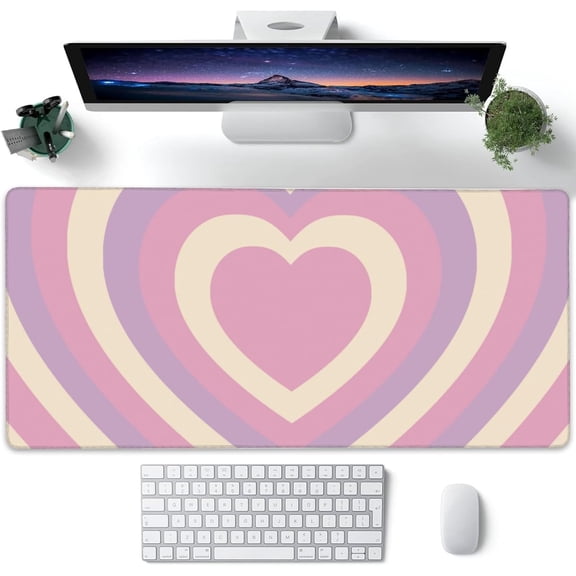 Desk Pad, Cute Retro Hearts Pattern Extended Large Gaming Mouse Pad for Desk XXL, Large Desk Mat for Desktop with Non-Slip Rubber Base Stitched Edges for Computer Keyboard Home Office 35.4"X15.7"