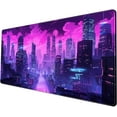 thumbnail image 1 of Desk Pad Cyberpunk Purple Desk Mat City Skyline Gaming Extended Mouse Pad Big Office Keyboard Pc Laptop for Women Large Mousepad with Stitched Eges Non-Slip Base Mouse Keyboard Mat 31.5x11.8 in, 1 of 6