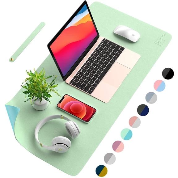 Desk Pad Desk Protector Mat - Dual Side PU Leather Desk Mat Large Mouse Pad, Writing Mat Waterproof Desk Cover Organizers Office Home Table Gaming Decor (Rose Pink/Silver, 23.6" x 13.8")