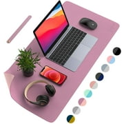 Desk Pad Desk Protector Mat - Dual Side PU Leather Desk Mat Large Mouse Pad, Writing Mat Waterproof Desk Cover Organizers Office Home Table Gaming Decor  Rose Pink/Silver, 23.6" x 13.8"