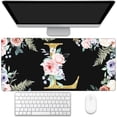 thumbnail image 1 of Desk Pad, Flower Golden Letters L Extended Gaming Mouse Pad Large, 35.4"x15.7" Big Mouse Pad with Non-Slip Base and Stitched Edge, Long Computer Keyboard Mouse Mat for Home Office Work, 1 of 6
