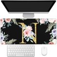 thumbnail image 1 of Desk Pad, Flower Golden Letters N Extended Gaming Mouse Pad Large, 35.4"x15.7" Big Mouse Pad with Non-Slip Base and Stitched Edge, Long Computer Keyboard Mouse Mat for Home Office Work, 1 of 6